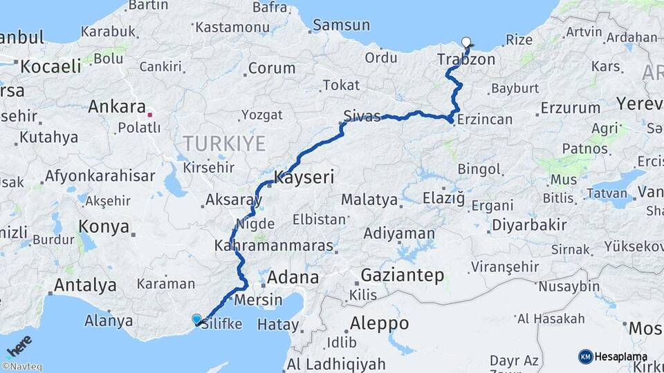 Mersin Silifke Taşucu Trabzon Arası Kaç Km - Yol Haritası