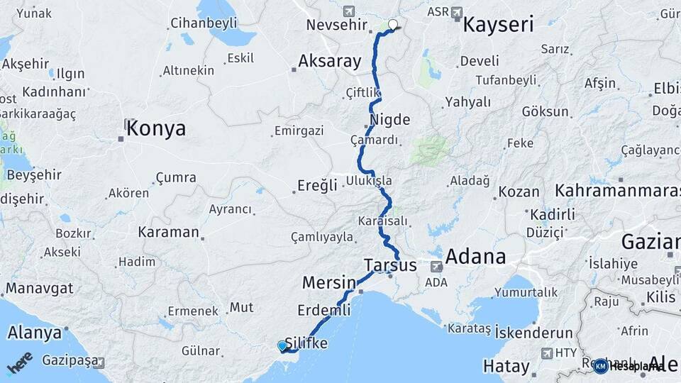 Mersin Silifke Ürgüp Nevşehir Arası Kaç Km - Yol Haritası