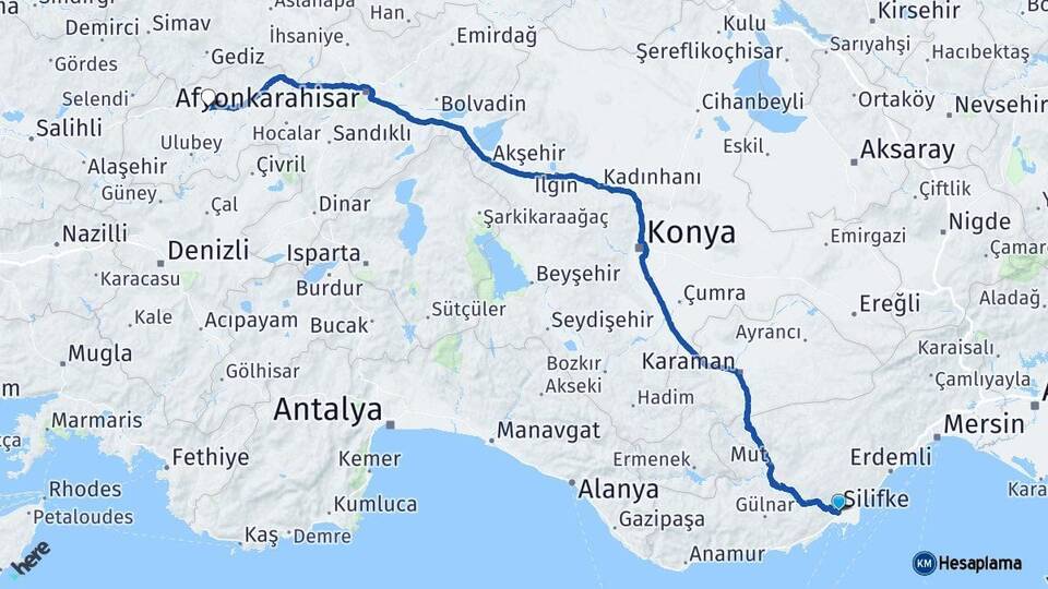 Mersin Silifke Uşak Arası Kaç Km - Yol Haritası