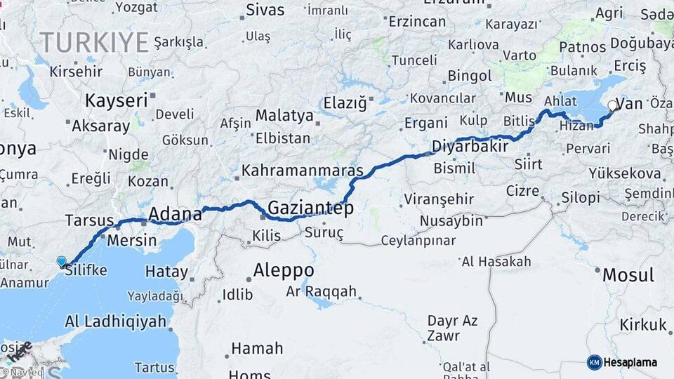Mersin Silifke Van Arası Kaç Km - Yol Haritası