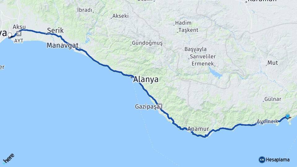 Mersin Silifke Yeşilovacık Antalya Arası Kaç Km - Yol Haritası