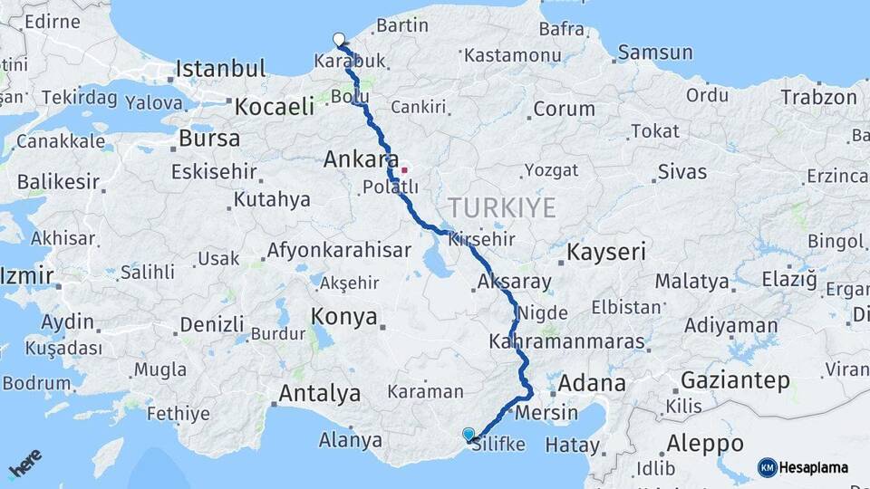 Mersin Silifke Zonguldak Arası Kaç Km - Yol Haritası