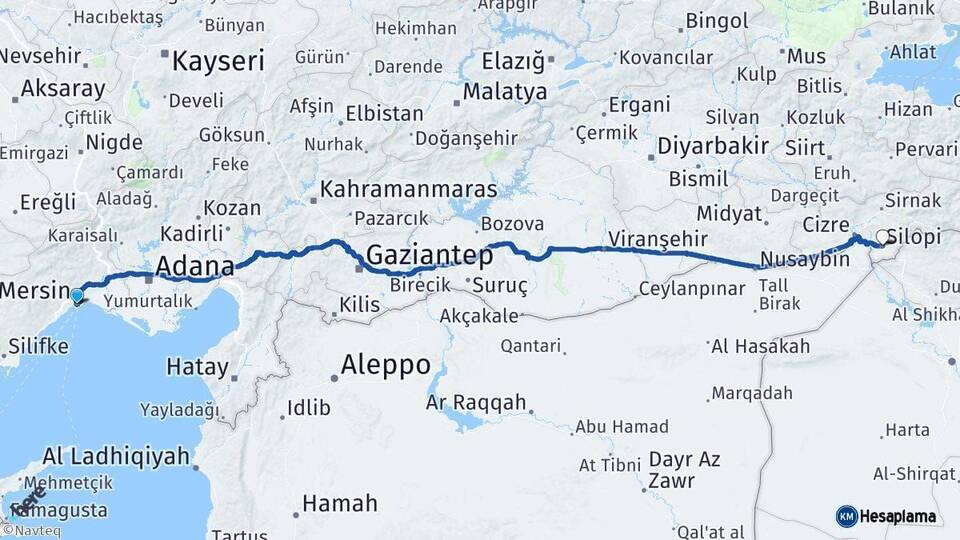 Mersin Silopi Şırnak Arası Kaç Km - Yol Haritası