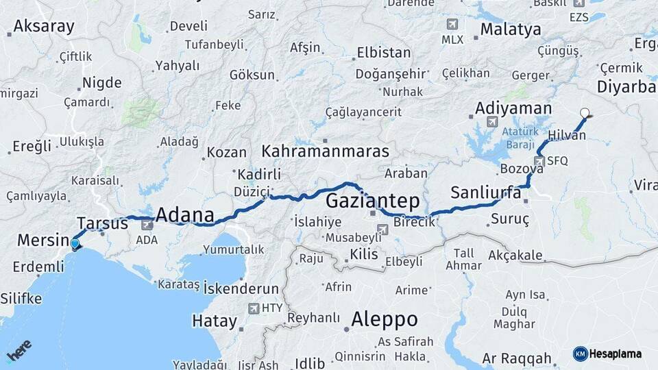Mersin Siverek Şanlıurfa Arası Kaç Km - Yol Haritası