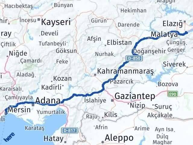Mersin Sivrice Elazığ Arası Kaç Km - Yol Haritası