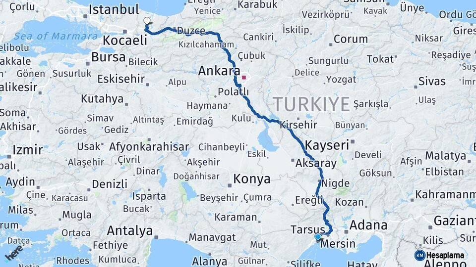 Mersin Söğütlü Sakarya Arası Kaç Km - Yol Haritası