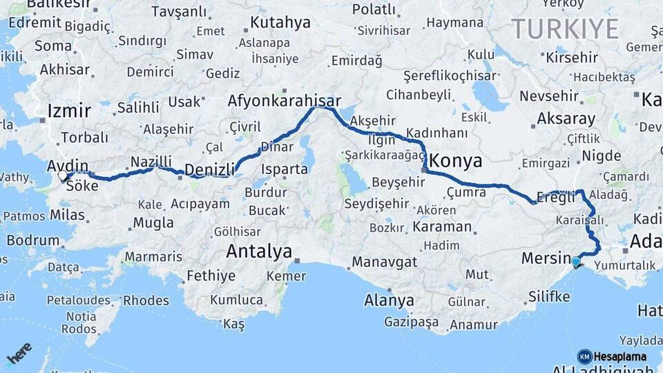 Mersin Söke Aydın Arası Kaç Km - Yol Haritası