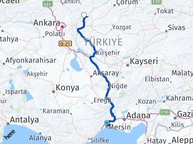 Mersin Sulakyurt Kırıkkale Arası Kaç Km - Yol Haritası