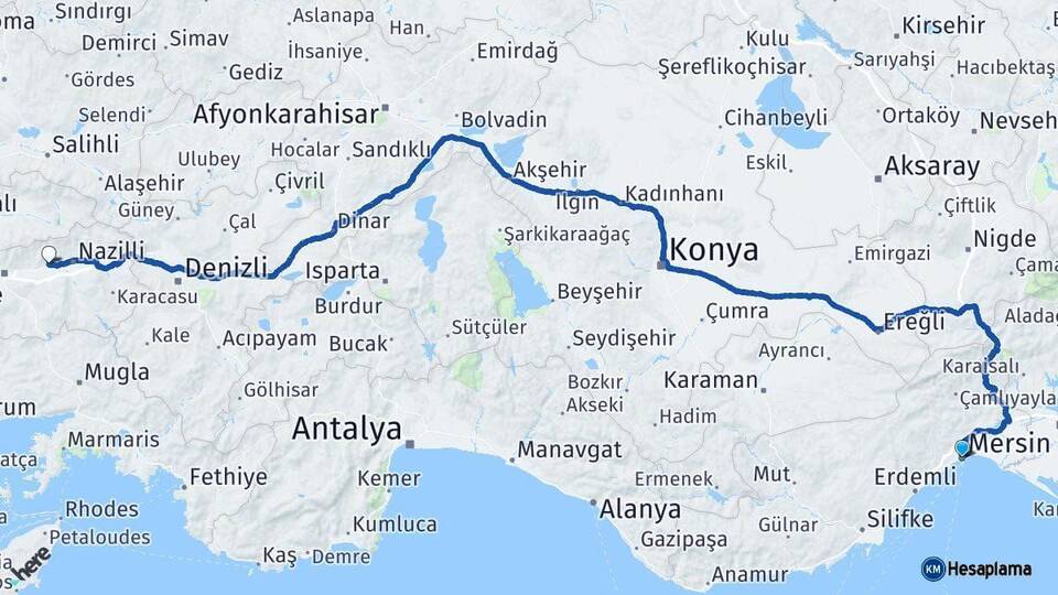 Mersin Sultanhisar Aydın Arası Kaç Km - Yol Haritası