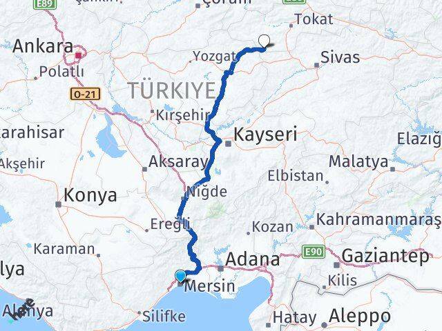 Mersin Sulusaray Tokat Arası Kaç Km - Yol Haritası