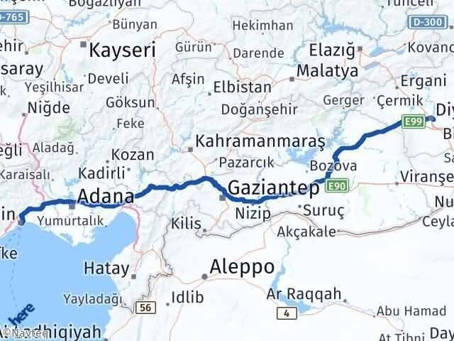 Mersin Sur Diyarbakır Arası Kaç Km - Yol Haritası