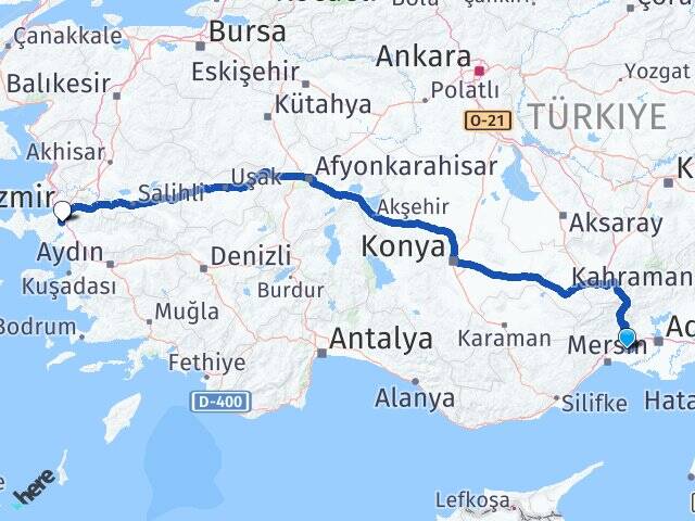 Mersin Tarsus Adnan Menderes Havalimanı Arası Kaç Km - Yol Haritası