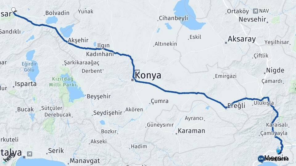 Mersin Tarsus Afyonkarahisar Arası Kaç Km - Yol Haritası