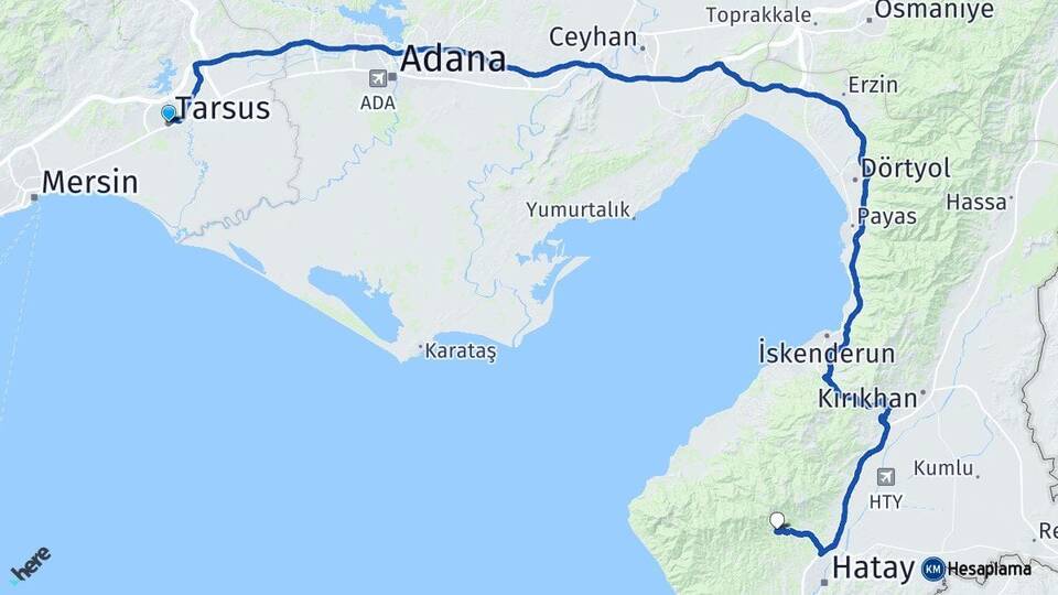 Mersin Tarsus Antakya Hatay Arası Kaç Km - Yol Haritası