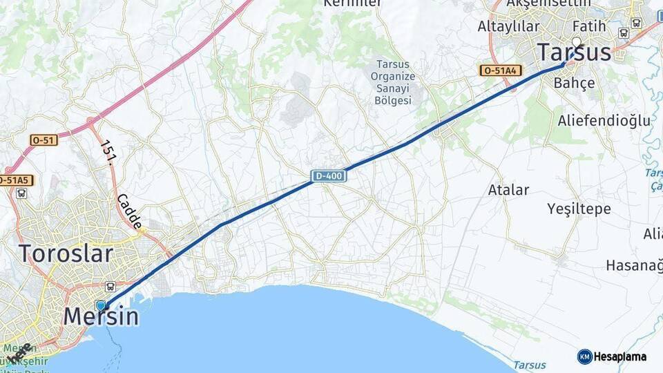 Mersin Tarsus Arası Kaç Km - Yol Haritası