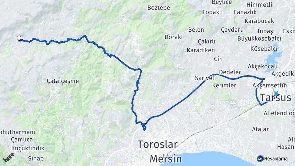 Mersin Tarsus Arslanköy Toroslar Arası Kaç Km - Yol Haritası