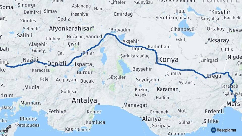 Mersin Tarsus Aydın Arası Kaç Km - Yol Haritası
