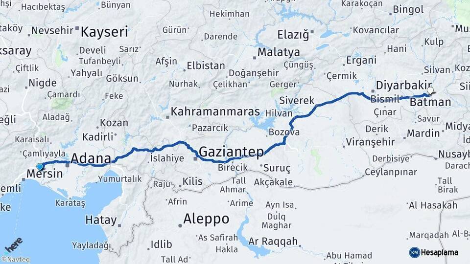Mersin Tarsus Batman Arası Kaç Km - Yol Haritası
