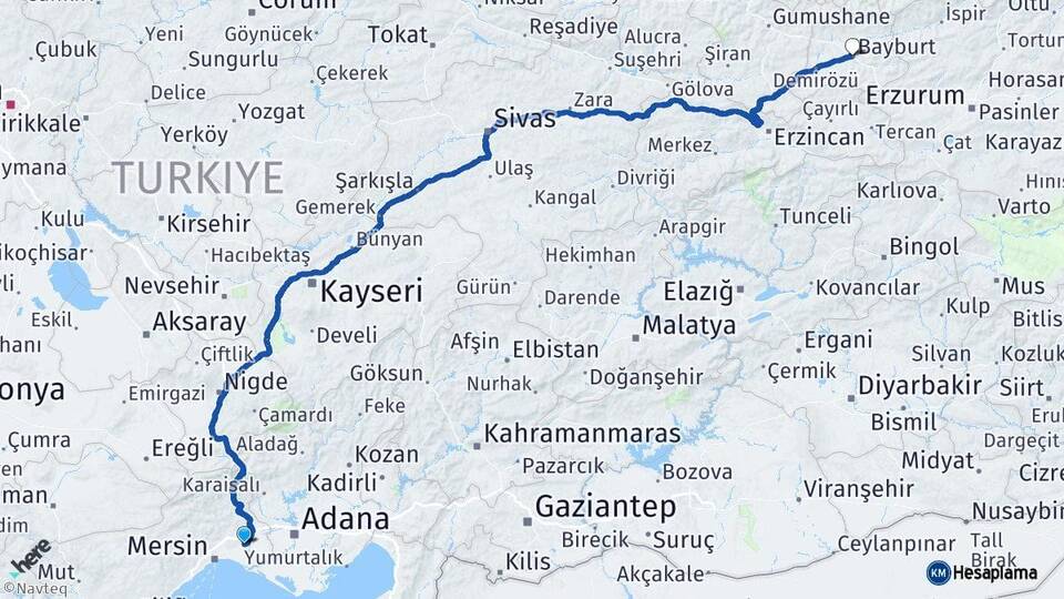 Mersin Tarsus Bayburt Arası Kaç Km - Yol Haritası