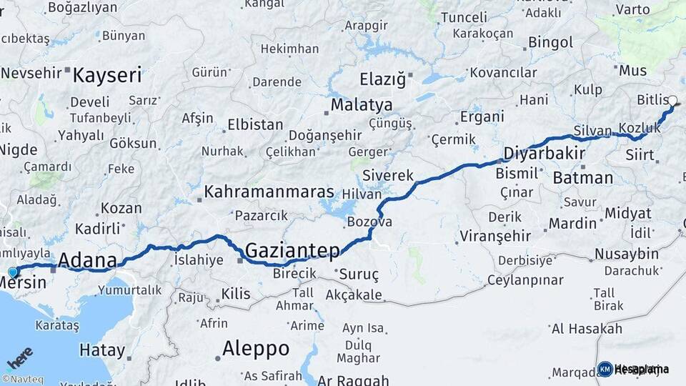 Mersin Tarsus Bitlis Arası Kaç Km - Yol Haritası