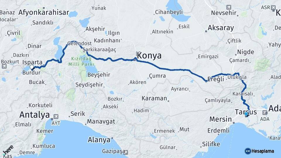 Mersin Tarsus Burdur Arası Kaç Km - Yol Haritası