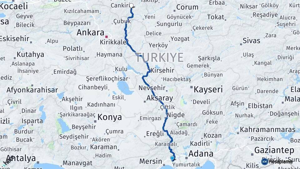 Mersin Tarsus Çankırı Arası Kaç Km - Yol Haritası