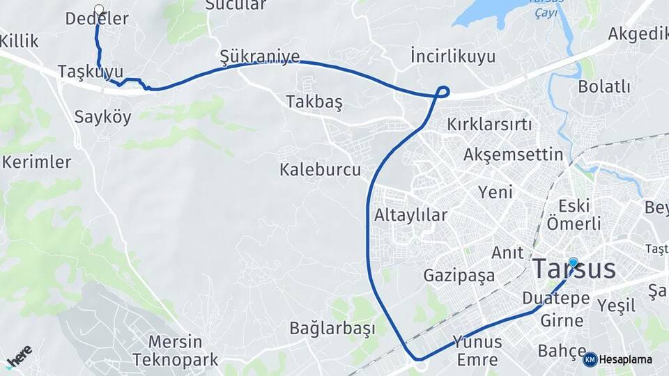 Mersin Tarsus Dedeler Tarsus Arası Kaç Km - Yol Haritası