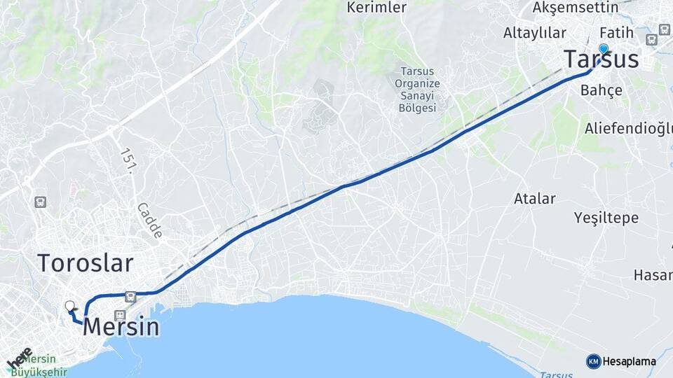Mersin Tarsus Demirtaş Toroslar Arası Kaç Km - Yol Haritası