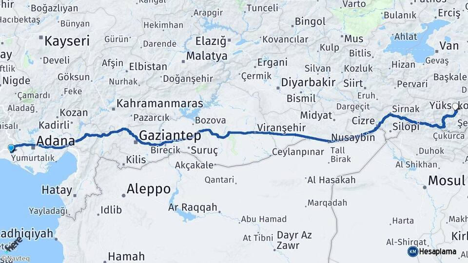 Mersin Tarsus Hakkari Arası Kaç Km - Yol Haritası
