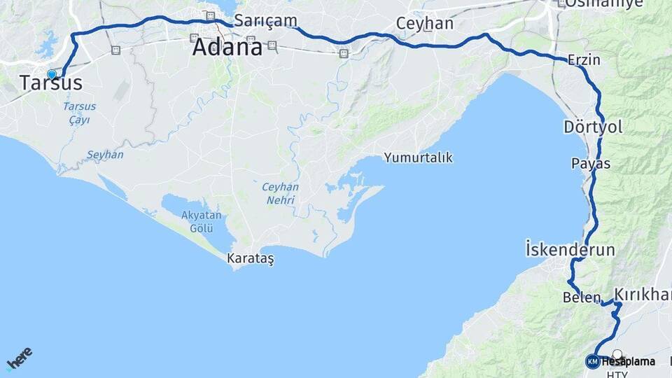 Mersin Tarsus Hatay Havalimanı Arası Kaç Km - Yol Haritası