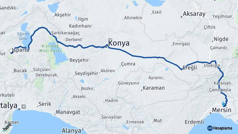 Mersin Tarsus Isparta Arası Kaç Km - Yol Haritası