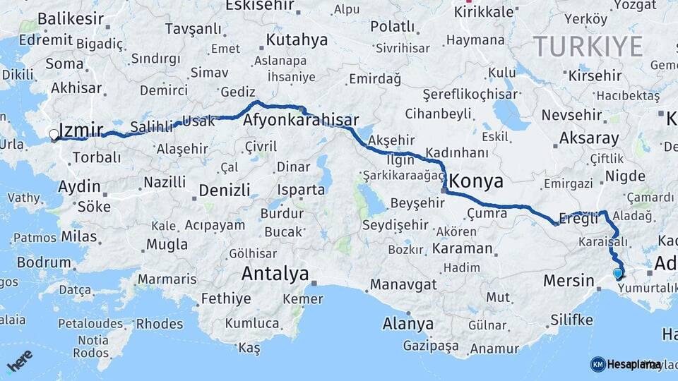 Mersin Tarsus İzmir Arası Kaç Km - Yol Haritası