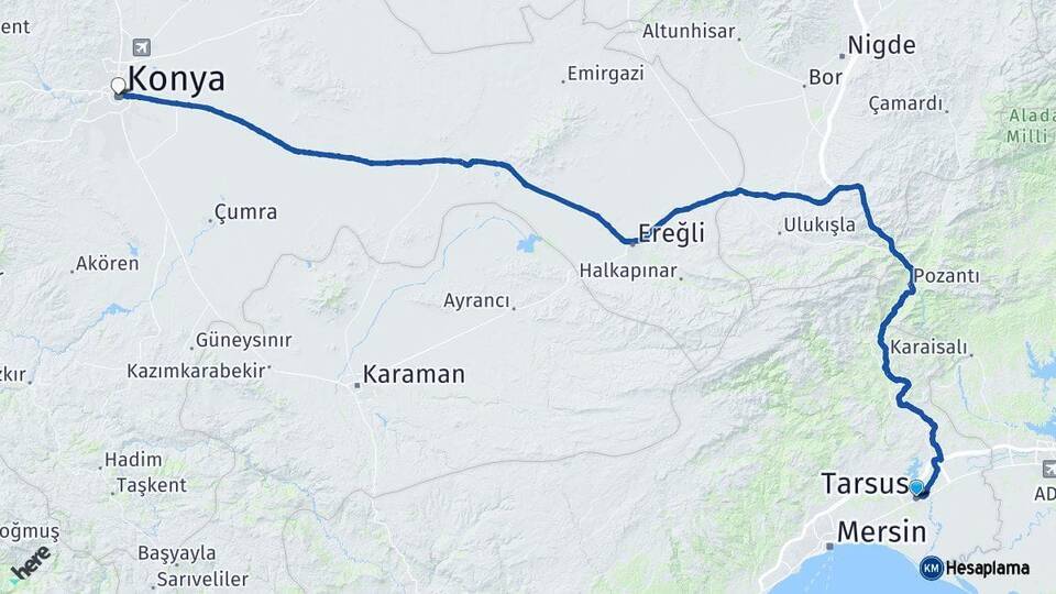 Mersin Tarsus Konya Arası Kaç Km - Yol Haritası