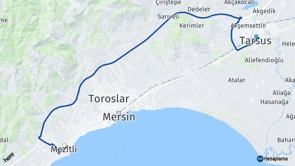 Mersin Tarsus Mezitli Arası Kaç Km - Yol Haritası