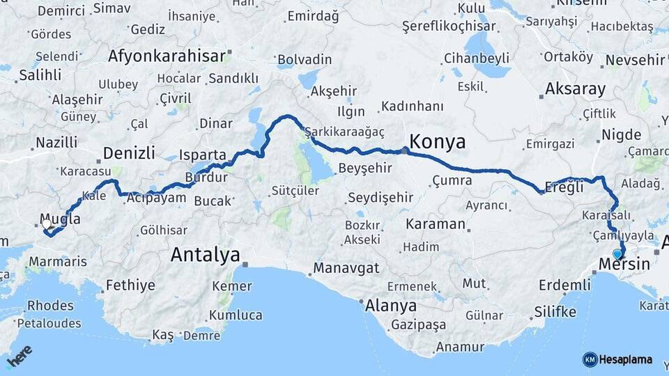 Mersin Tarsus Muğla Arası Kaç Km - Yol Haritası