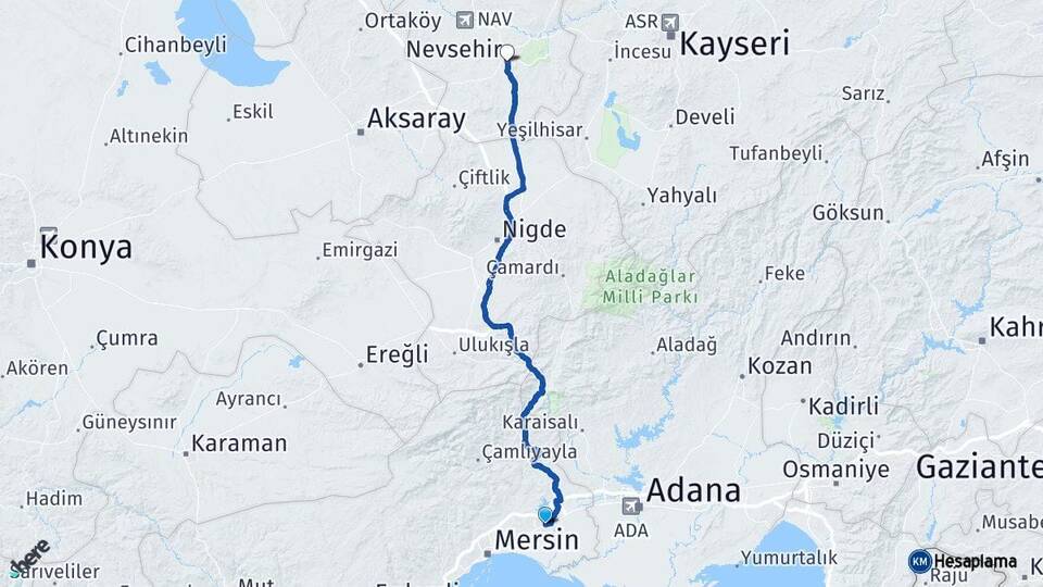 Mersin Tarsus Nevşehir Arası Kaç Km - Yol Haritası