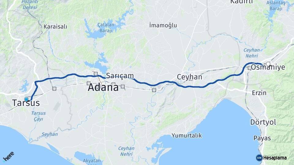 Mersin Tarsus Osmaniye Arası Kaç Km - Yol Haritası