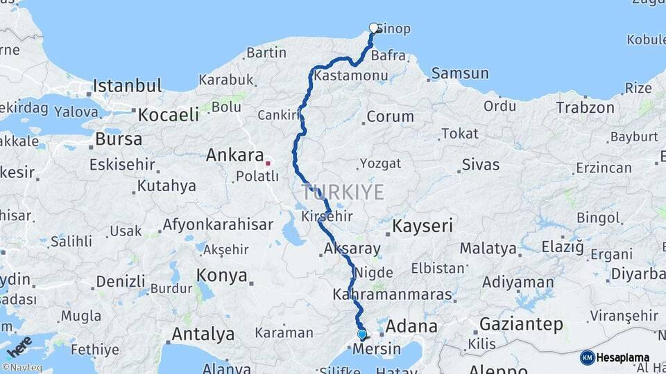 Mersin Tarsus Sinop Arası Kaç Km - Yol Haritası
