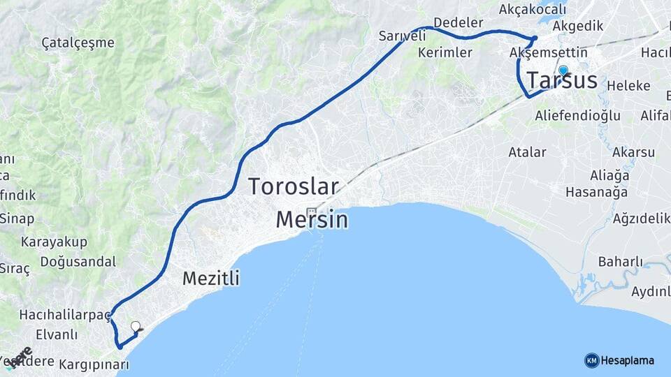 Mersin Tarsus Tece Mezitli Arası Kaç Km - Yol Haritası