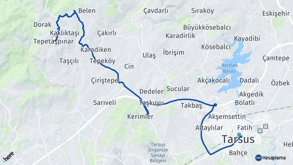 Mersin Tarsus Tepetaşpınar Tarsus Arası Kaç Km - Yol Haritası