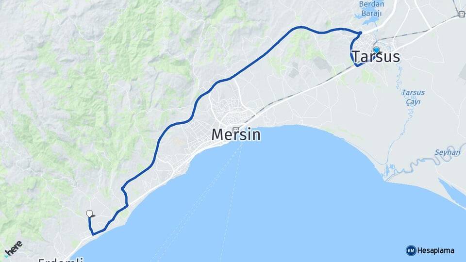 Mersin Tarsus Tömük Erdemli Arası Kaç Km - Yol Haritası