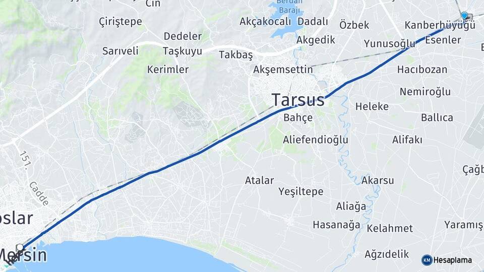 Mersin Tarsus Yenice Arası Kaç Km - Yol Haritası