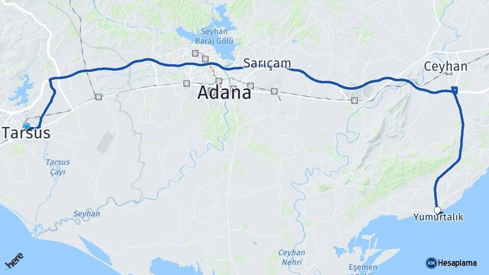 Mersin Tarsus Yumurtalık Adana Arası Kaç Km - Yol Haritası