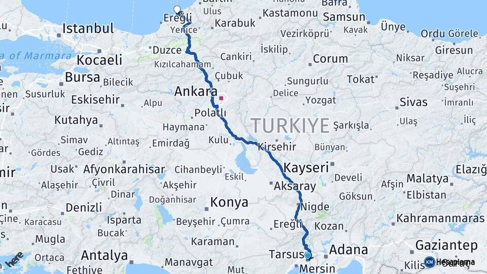 Mersin Tarsus Zonguldak Arası Kaç Km - Yol Haritası