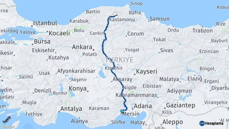 Mersin Taşköprü Kastamonu Arası Kaç Km - Yol Haritası