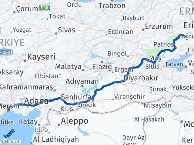 Mersin Taşlıçay Ağrı Arası Kaç Km - Yol Haritası