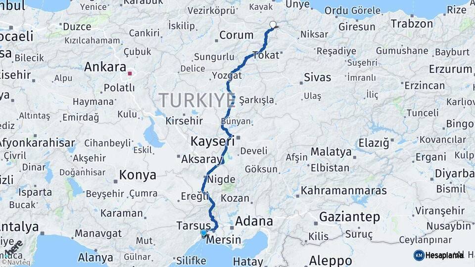 Mersin Taşova Amasya Arası Kaç Km - Yol Haritası