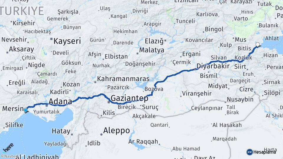 Mersin Tatvan Bitlis Arası Kaç Km - Yol Haritası