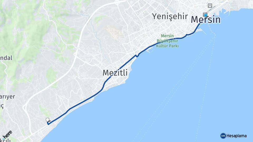 Mersin Tece Mezitli Arası Kaç Km - Yol Haritası