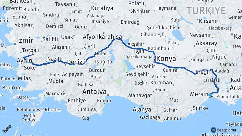 Mersin Tire İzmir Arası Kaç Km - Yol Haritası